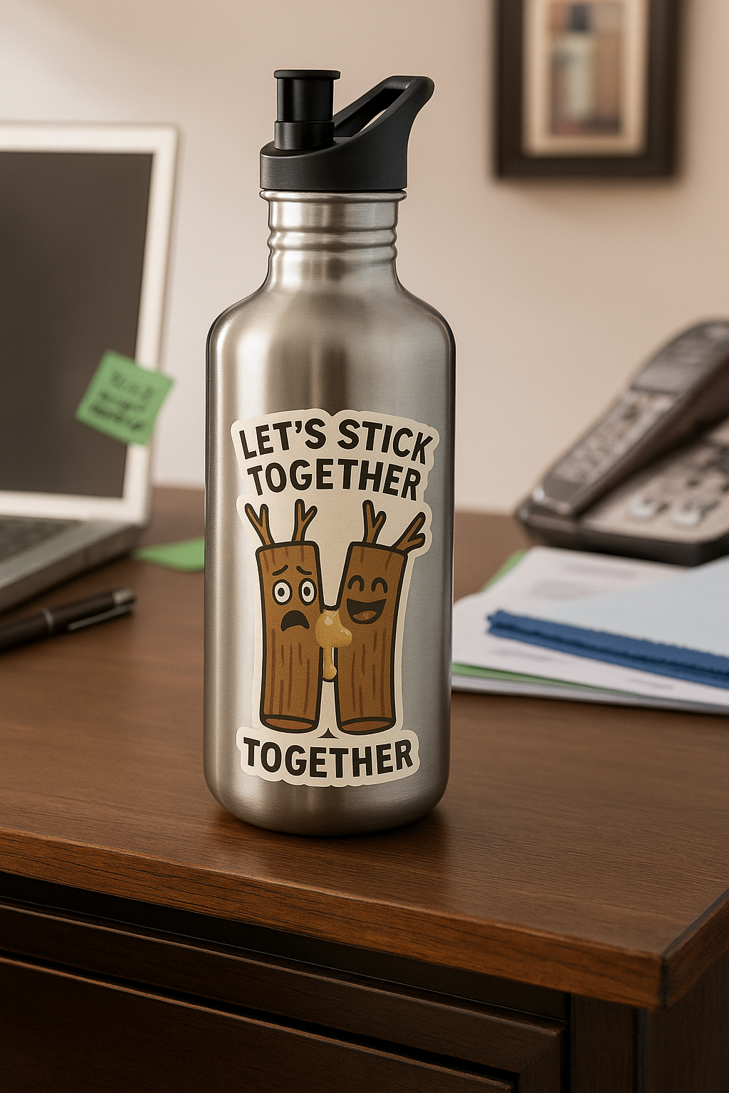 Funny Woodsy Kiss-Cut Stickers - "Let's Stick Together"