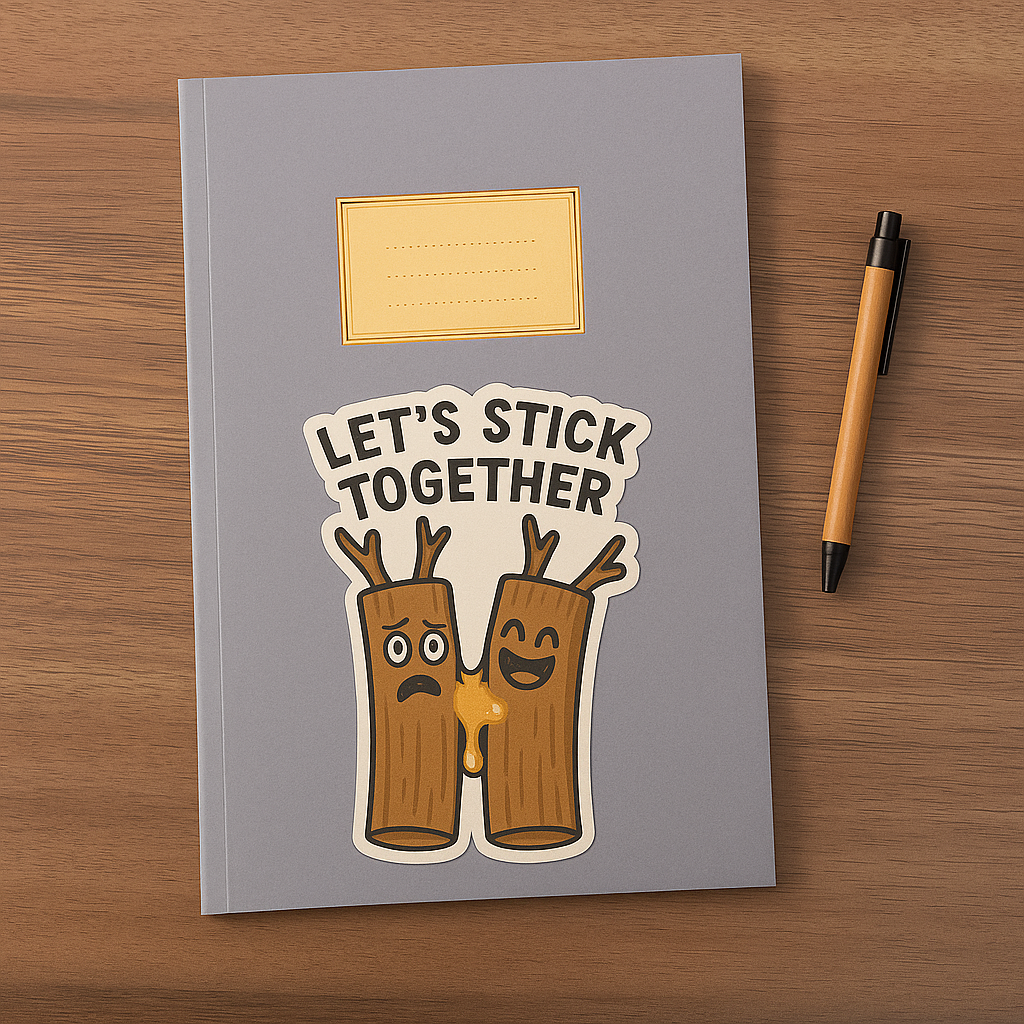 Funny Woodsy Kiss-Cut Stickers - "Let's Stick Together"